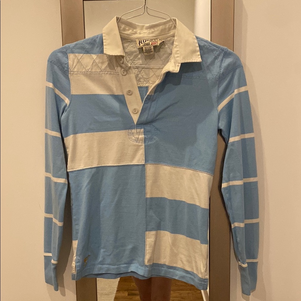 Rugby Ralph Lauren Blue and Cream Long Sleeve Top